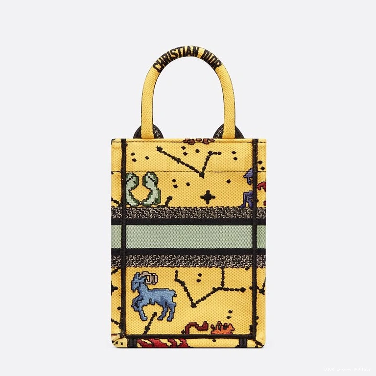 Cheap Zodiac Book Tote Motif Dior Yellow Miniature Canvas Pixel 0711 Luxury
